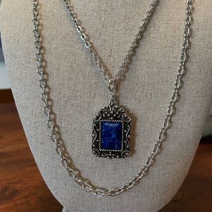 Sarah Coventry Vintage Jewelry Chain Necklace with Blue Pendant